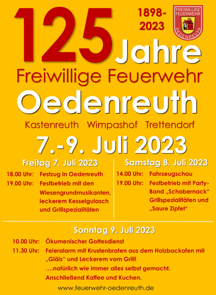 Das Programm zur 125-Jahrfeier der Freiwilligen Feuerwehr Oedenreuth